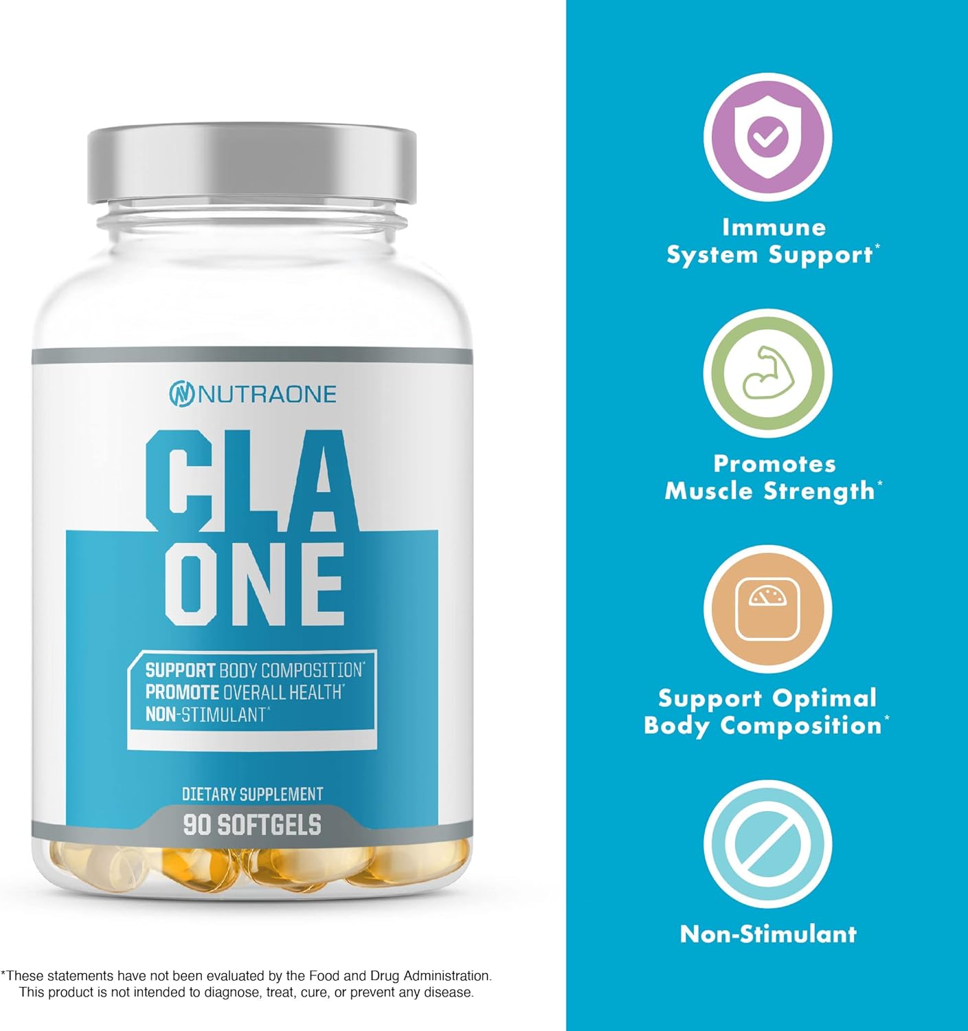 CLAOne by NutraOne, a natural, stimulant-free supplement for weight management and metabolism support. Supports immune, muscle strength