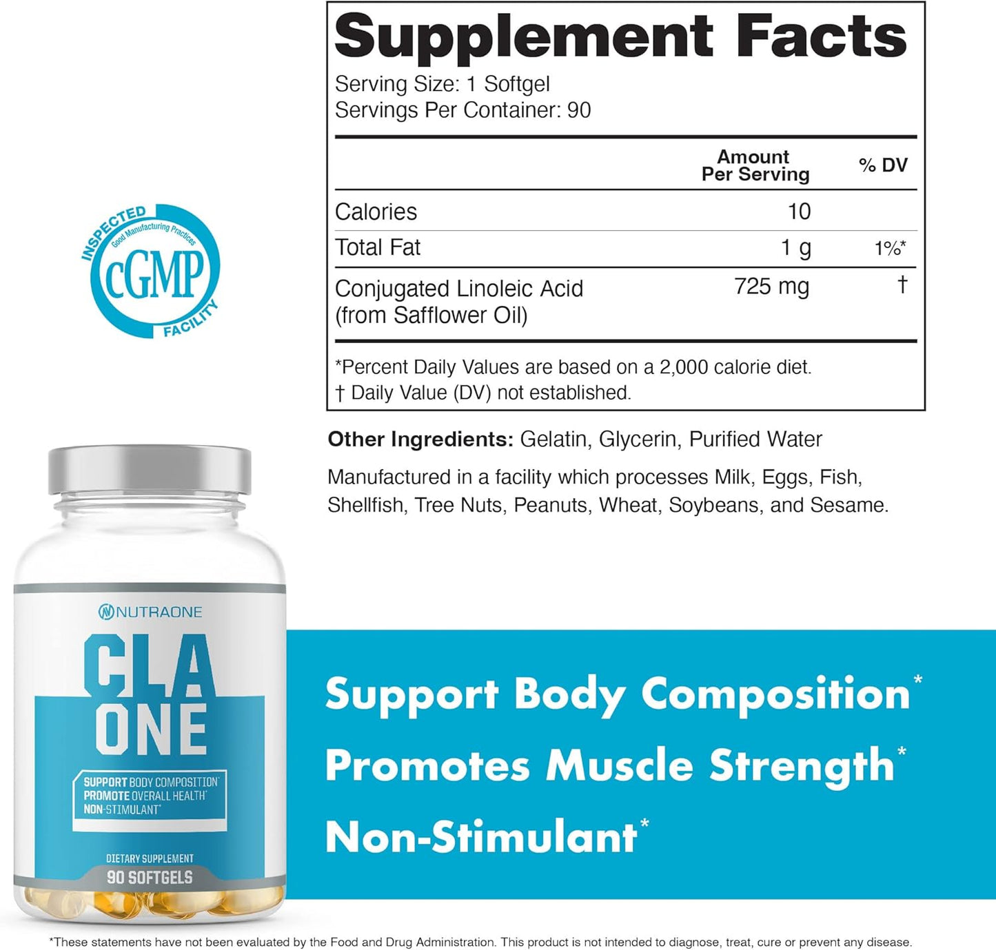 Bottle of CLAOne by NutraOne, Supplement facts
