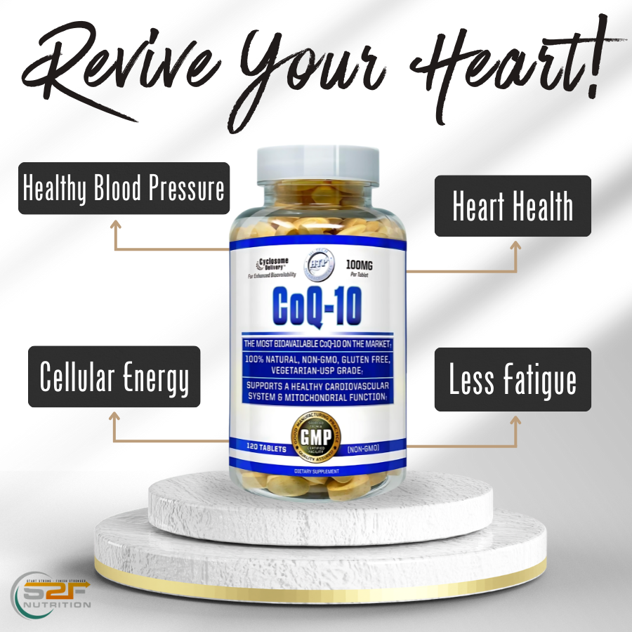 CoQ10 bottle by Hi-Tech. 100% natural, non gmo, gluten free, supports heart health
