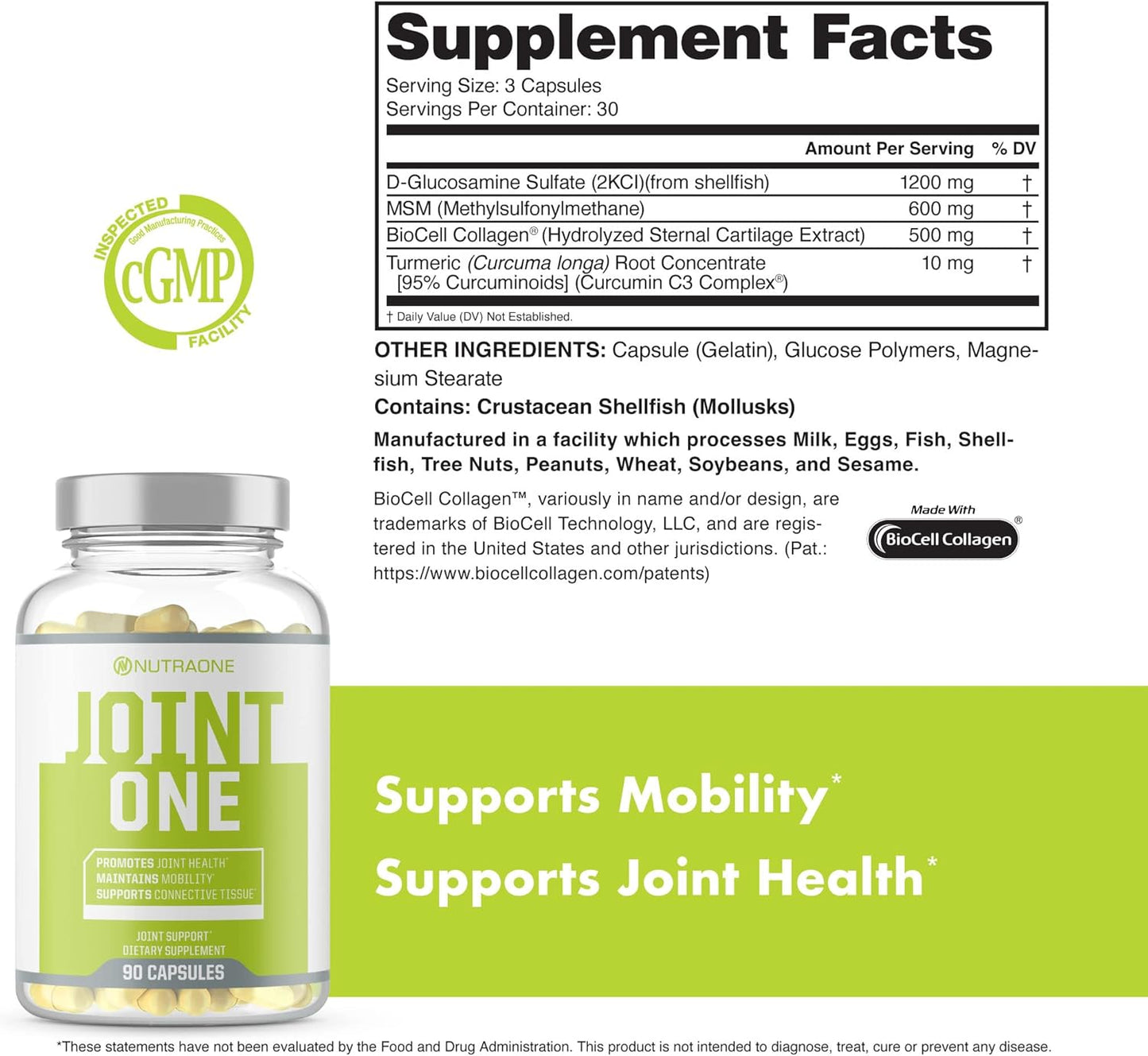 JointOne NutraOne- Supplement Facts