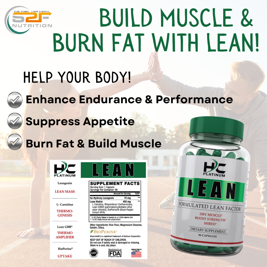 Bottle of LEAN by Hardcore Platinum – fat burner with metabolism-boosting ingredients for weight management and energy support.