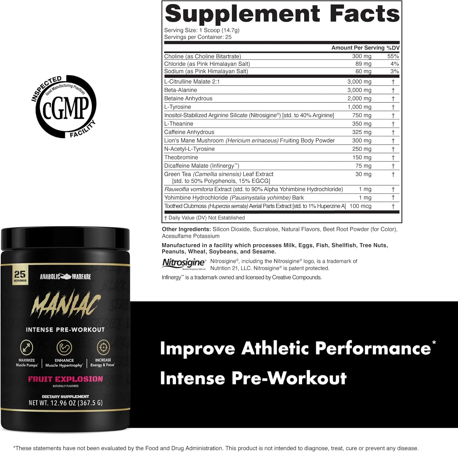 Maniac Pre-Workout Supplement Facts
