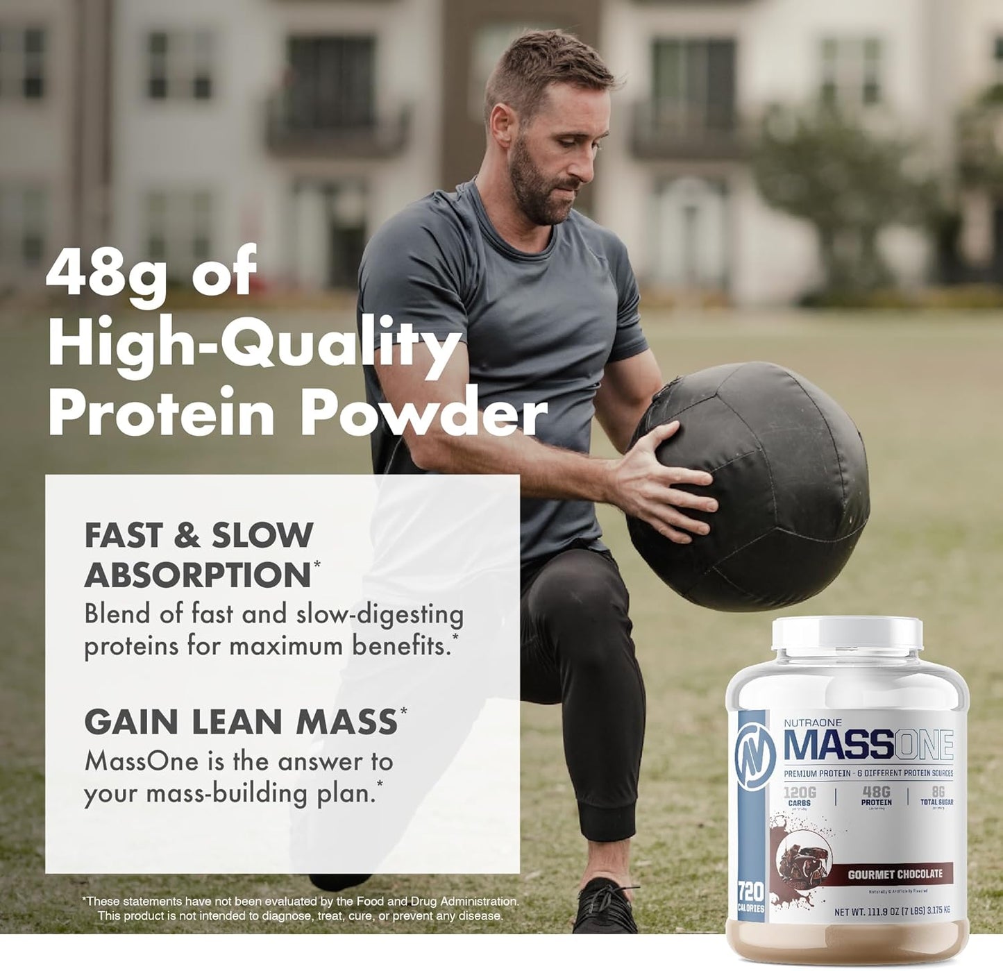 MassOne by NutraOne, 48g of high-quality protein powder