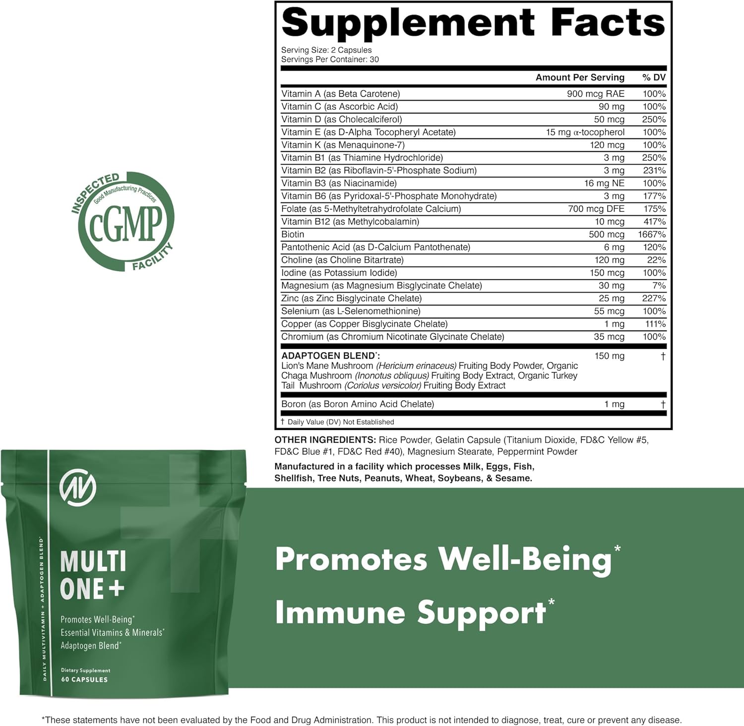 MultiOne+ by NutraOne, supplement facts