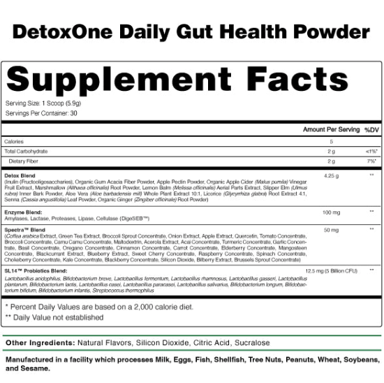 DetoxOne Daily Gut Health Powder- NutraOne Essential by Defyned Brands