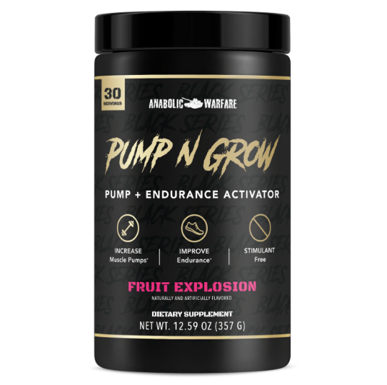 Anabolic Warfare Pump-N-Grow bottle for stimulant-free pre-workout muscle pump and endurance support.