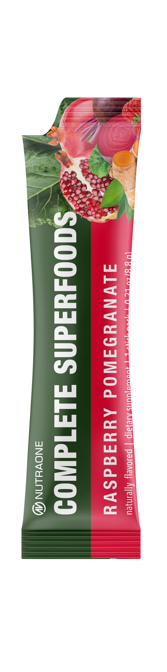NutraOne Complete Superfoods drink mix on-the-go stick.