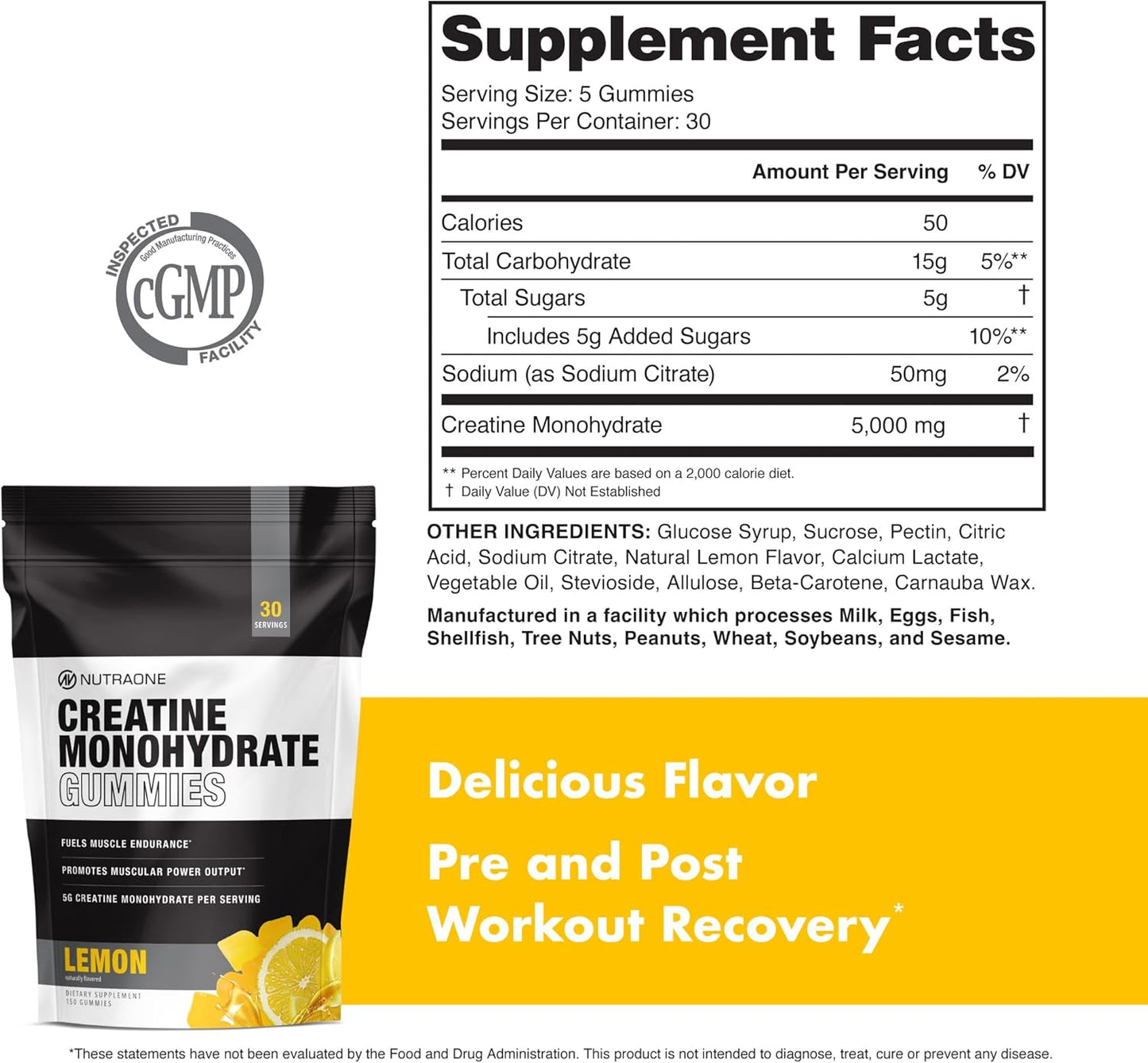 NutraOne Creatine Monohydrate Gummies packaging, supplement facts