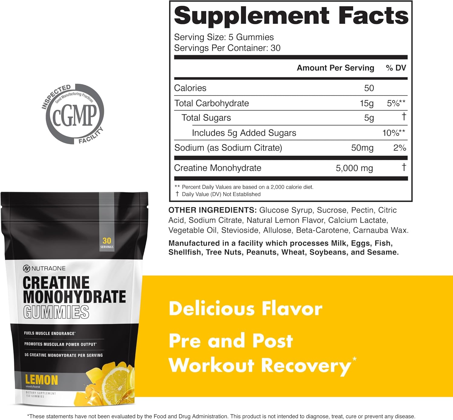 NutraOne Creatine Monohydrate Gummies packaging, supplement facts