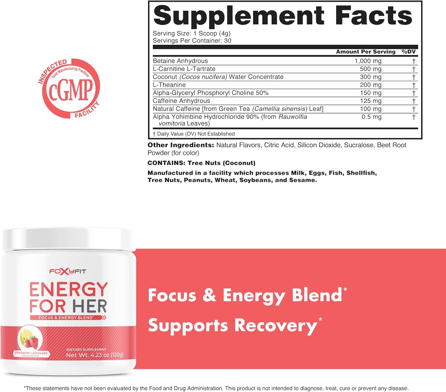 FoxyFit Energy For Her supplement container supplement facts