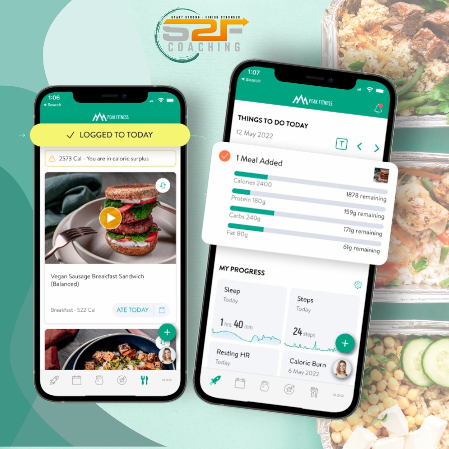 s2f coaching, trainerize meal app on phone