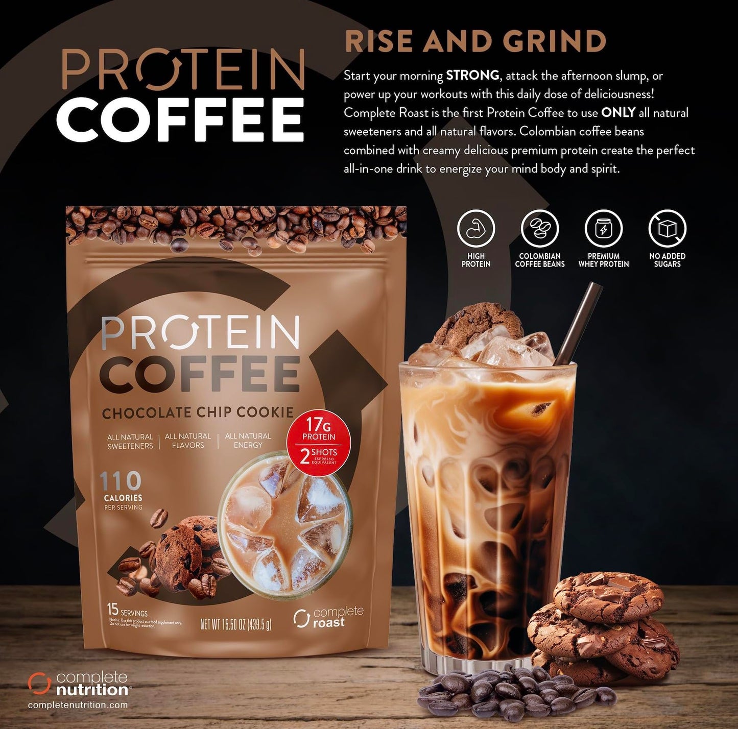 Complete Nutrition Complete Roast High Protein Iced Coffee rise and grind