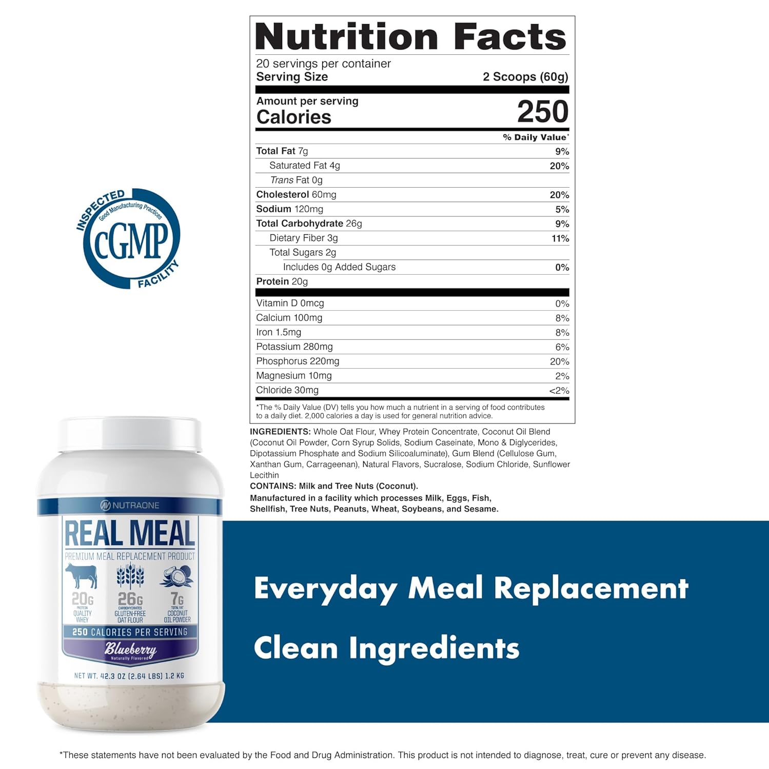 NutraOne Real Meal container, nutrition facts
