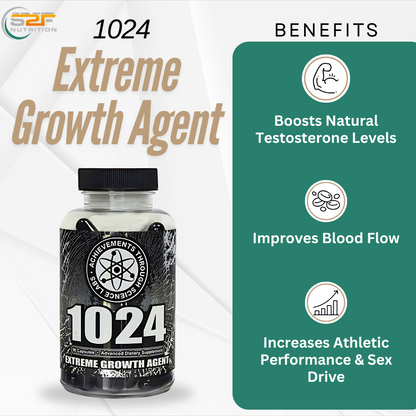 1024 bottle- extreme growth agent natural testosterone builder, improves blood flow, increases athletic performance and sex drive