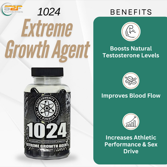 1024 bottle- extreme growth agent natural testosterone builder, improves blood flow, increases athletic performance and sex drive