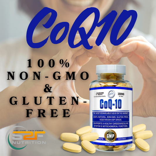 CoQ10 bottle by Hi-Tech. 100% natural, non gmo, gluten free, supports heart health