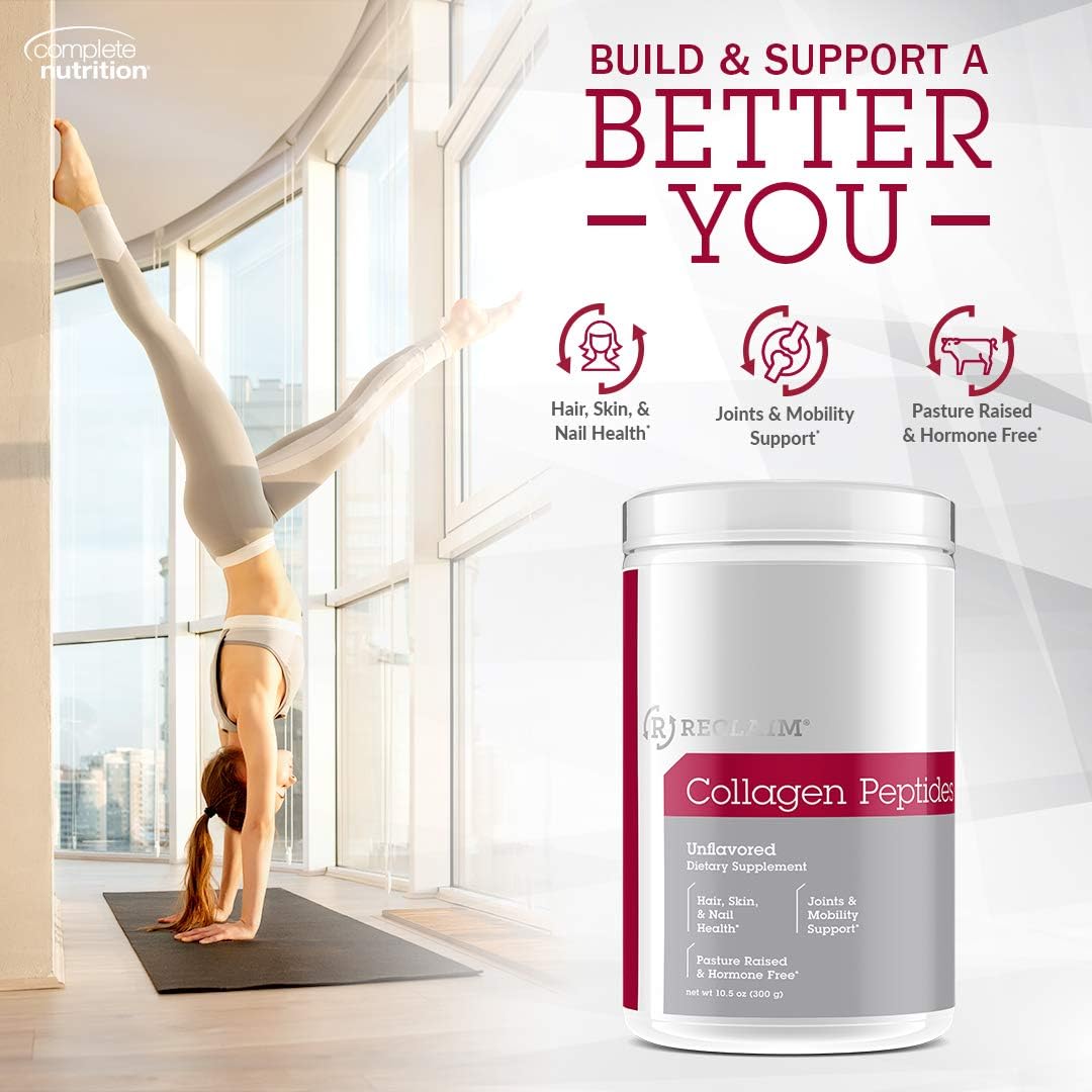 Complete Nutrition Reclaim Collagen Peptides unflavored powder supplement. Build & support a better you