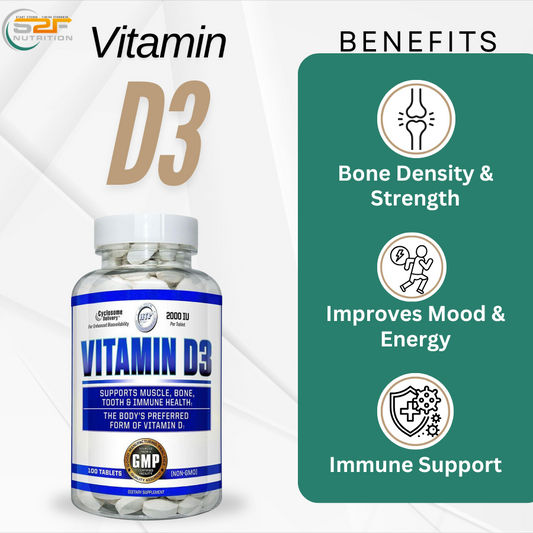 Hi-Tech Vitamin D3 bottle for daily bone, immune, and energy support.