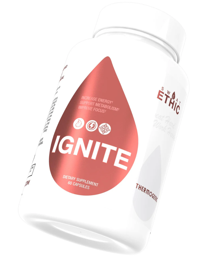 Bottle of Ignite Thermogenic Supplement by Sweat Ethic.