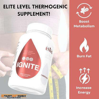 Bottle of Ignite Thermogenic Supplement by Sweat Ethic- Boost metabolism, burn fat, increase energy