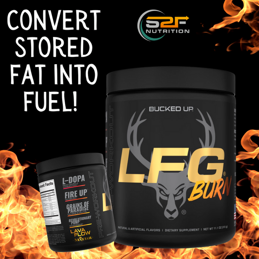 LFG Burn thermogenic pre-workout by Bucked Up, fat-burning, energy, and endurance.