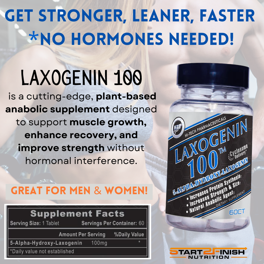 Hi-Tech Pharmaceuticals Laxogenin 100 supplement for lean muscle growth and recovery.