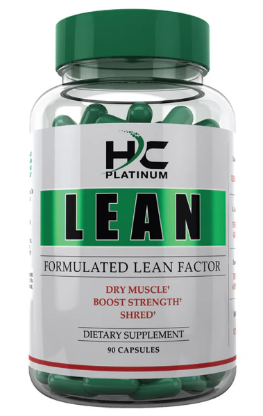 Bottle of LEAN by Hardcore Platinum – fat burner with metabolism-boosting ingredients for weight management and energy support.