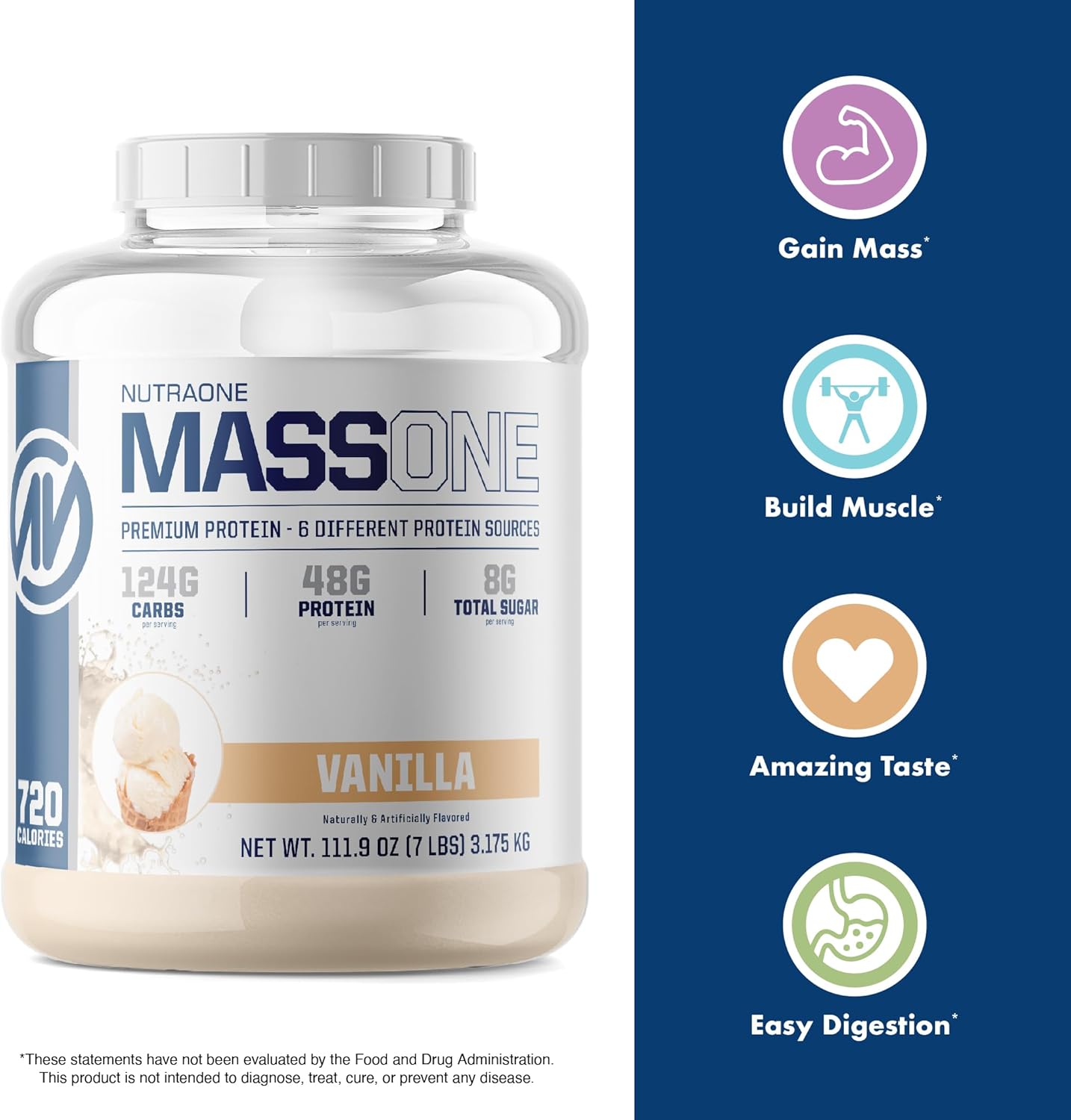 MassOne by NutraOne, designed to support muscle growth and recovery.