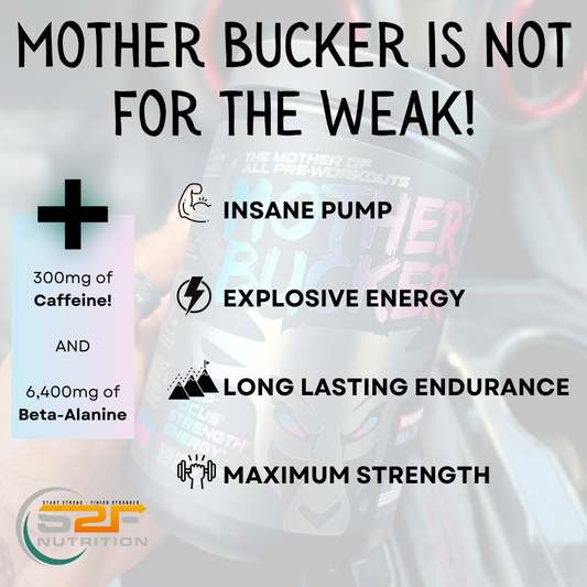Mother Bucker Pre-Workout by Bucked Up, a high-stimulant pre-workout for energy, endurance, and muscle pumps.