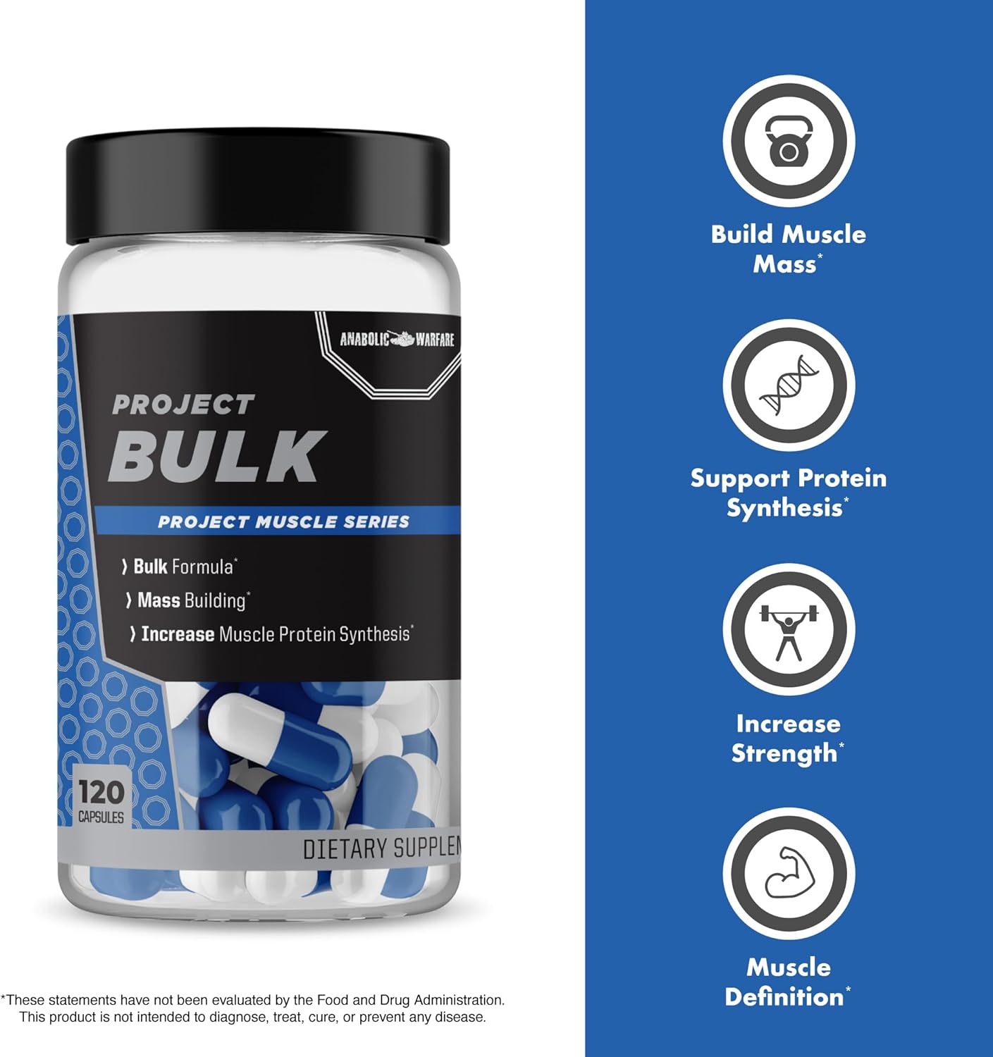 Anabolic Warfare Project Bulk supplement bottle, designed to support muscle growth, strength, and recovery.​