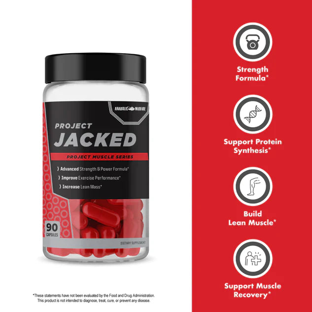 Anabolic Warfare Project Jacked supplement bottle, designed to support strength, power, and lean muscle growth.