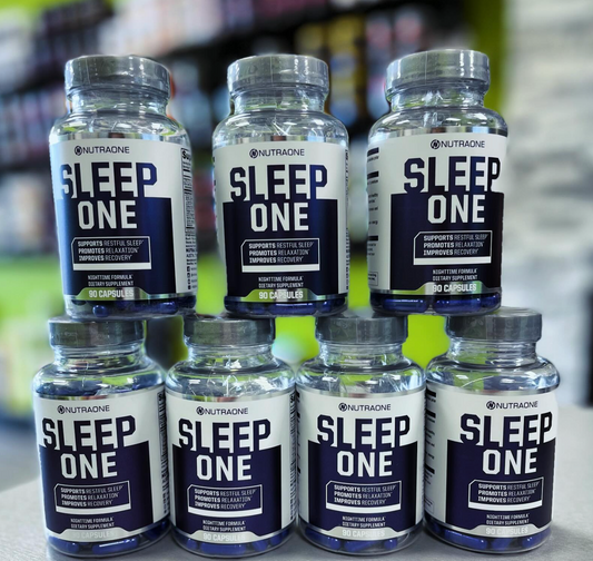 NutraOne SleepOne bottles stacked
