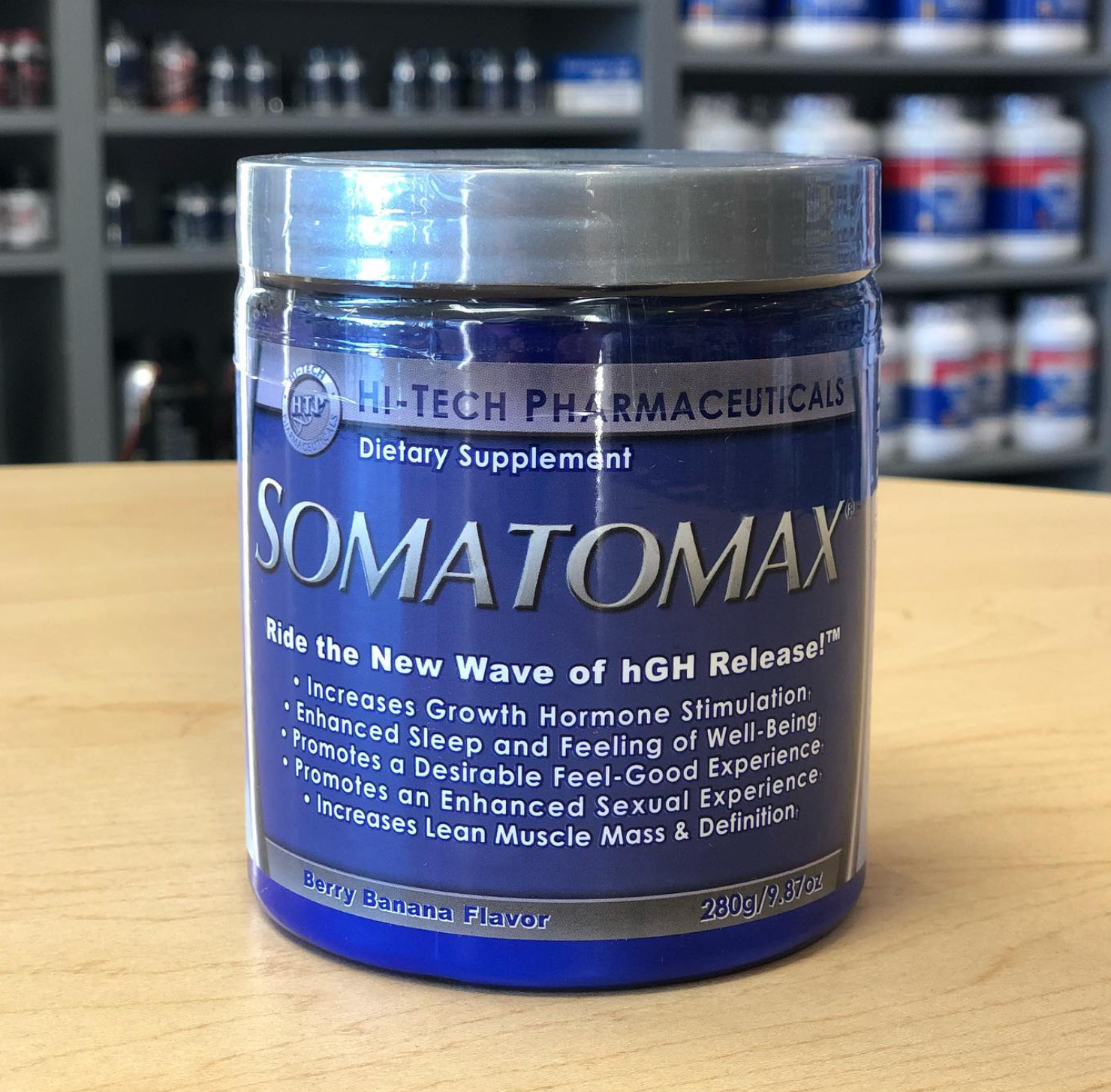 Somatomax supplement bottle for deep sleep, recovery support, HGH stimulation, and better body composition.