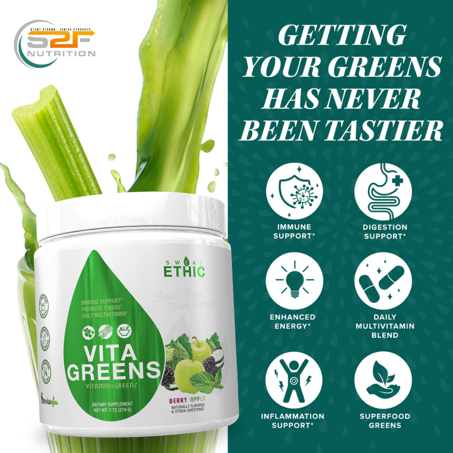 Sweat Ethic Vita Greens for daily energy, gut health, immune support, and clean antioxidant nutrition with refreshing flavor.