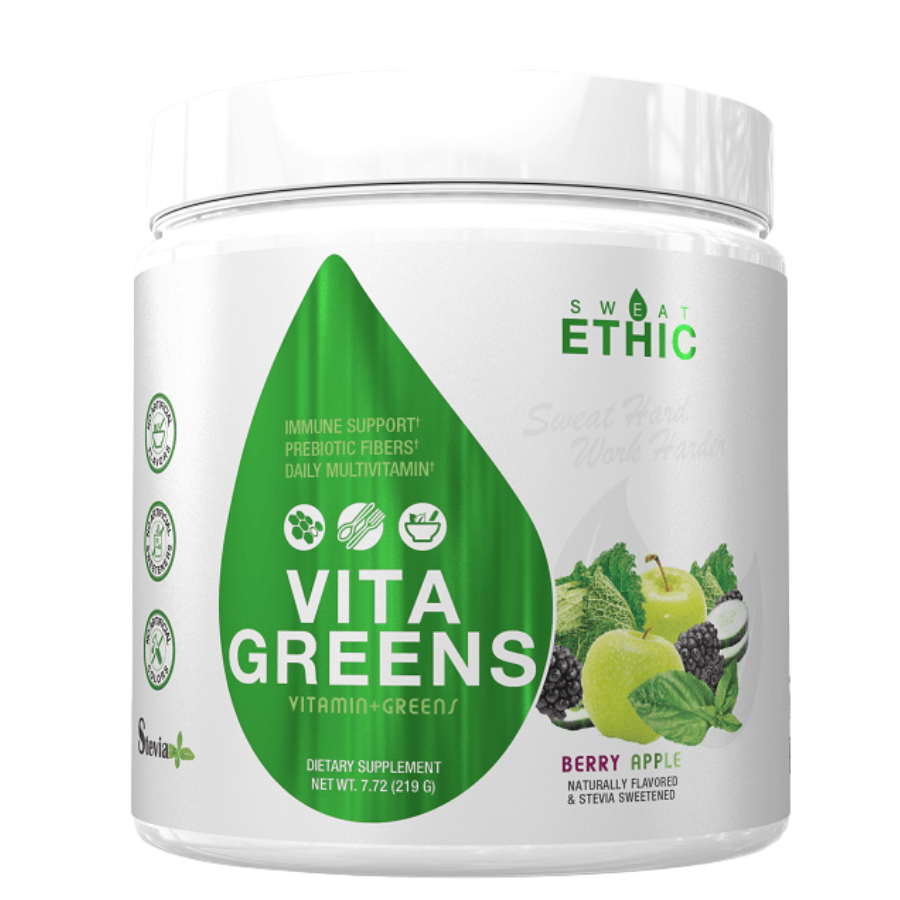 Sweat Ethic Vita Greens for daily energy, gut health, immune support, and clean antioxidant nutrition with refreshing flavor.