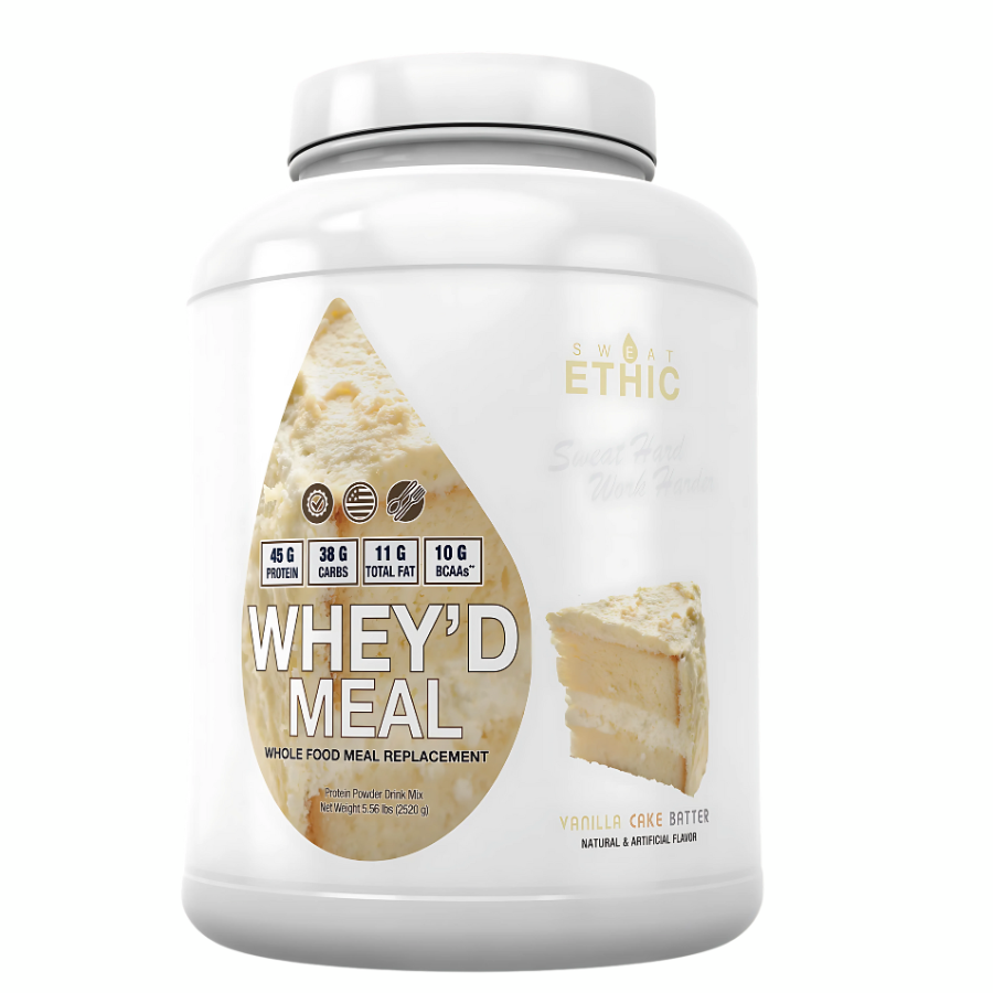 WHEY'D MEAL protein meal replacement by Sweat Ethic for clean nutrition, energy support, and recovery. Vanilla Cake Batter