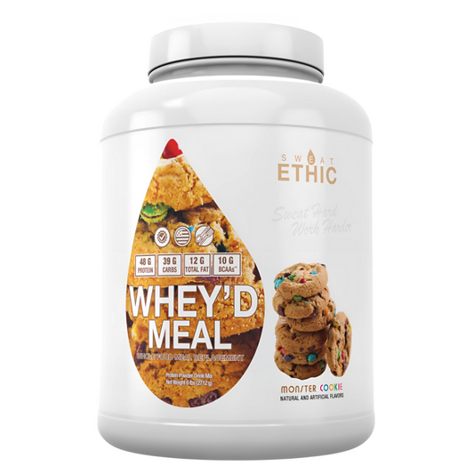 WHEY'D MEAL protein meal replacement by Sweat Ethic for clean nutrition, energy support, and recovery. Monster Cookie