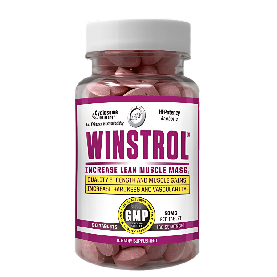 Winstrol by Hi-Tech Pharmaceuticals supplement bottle for lean muscle growth, strength enhancement, and a shredded physique.