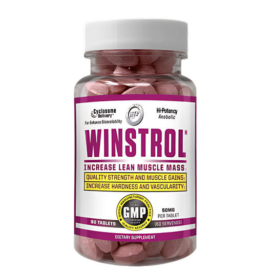 Winstrol by Hi-Tech Pharmaceuticals supplement bottle for lean muscle growth, strength enhancement, and a shredded physique.