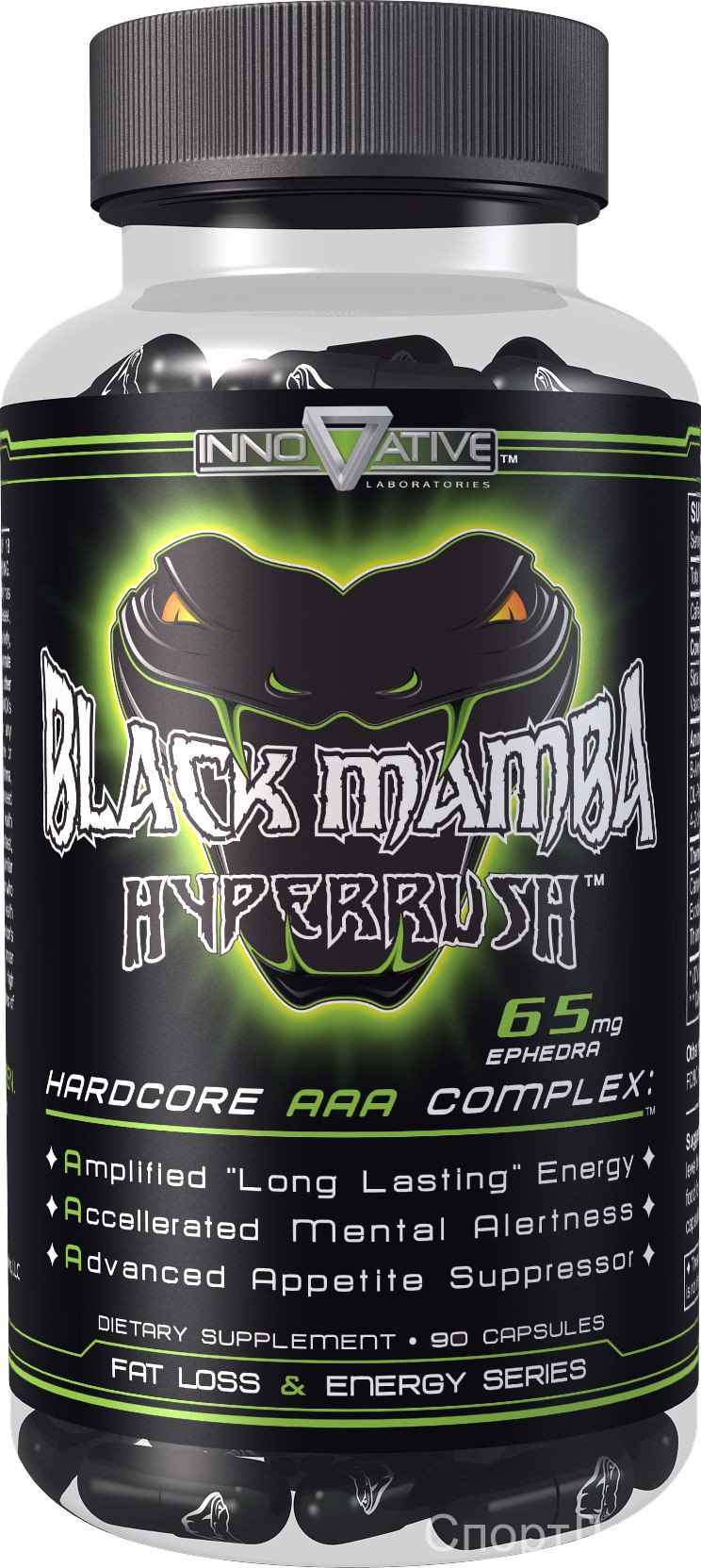 Black Mamba Hyperrush by Innovative Labs, a high-energy thermogenic fat burner for weight loss, appetite control, and metabolism support.