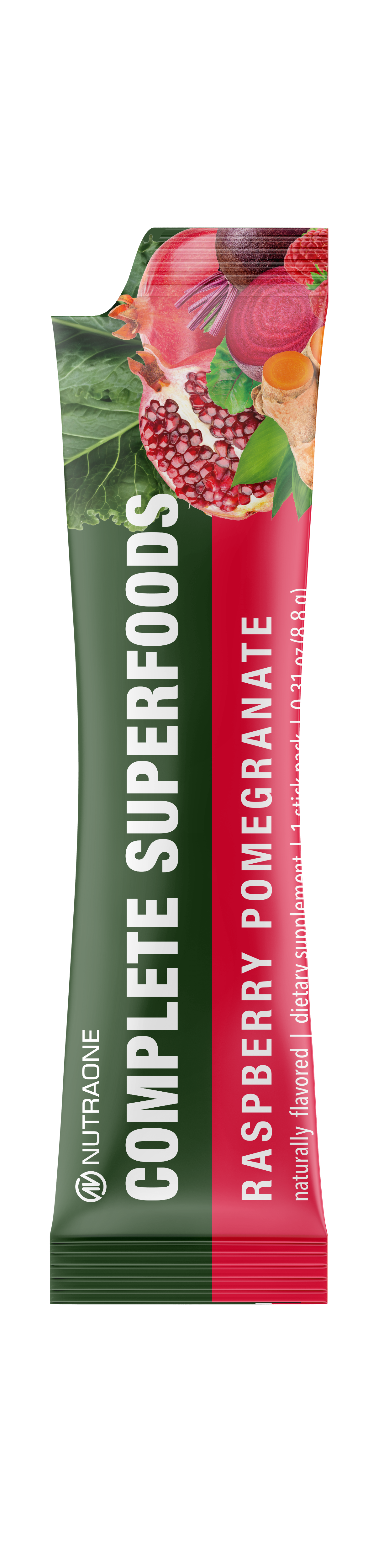 NutraOne Complete Superfoods drink mix on-the-go stick.