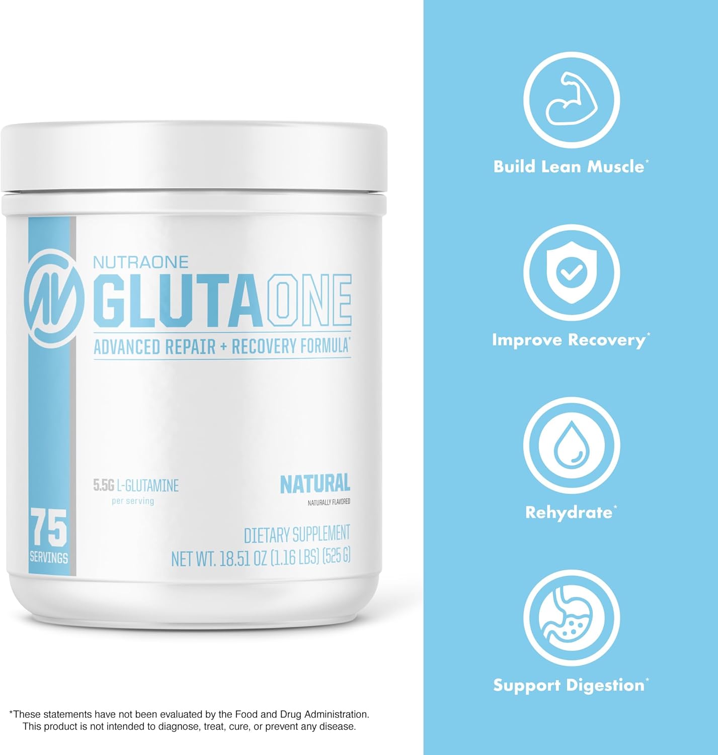  GlutaOne by NutraOne, a L-Glutamine powder supplement for post-workout recovery