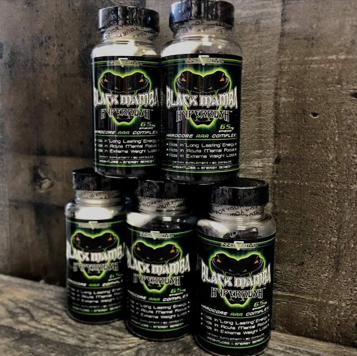 Black Mamba Hyperrush by Innovative Labs, a high-energy thermogenic fat burner for weight loss, appetite control, and metabolism support.