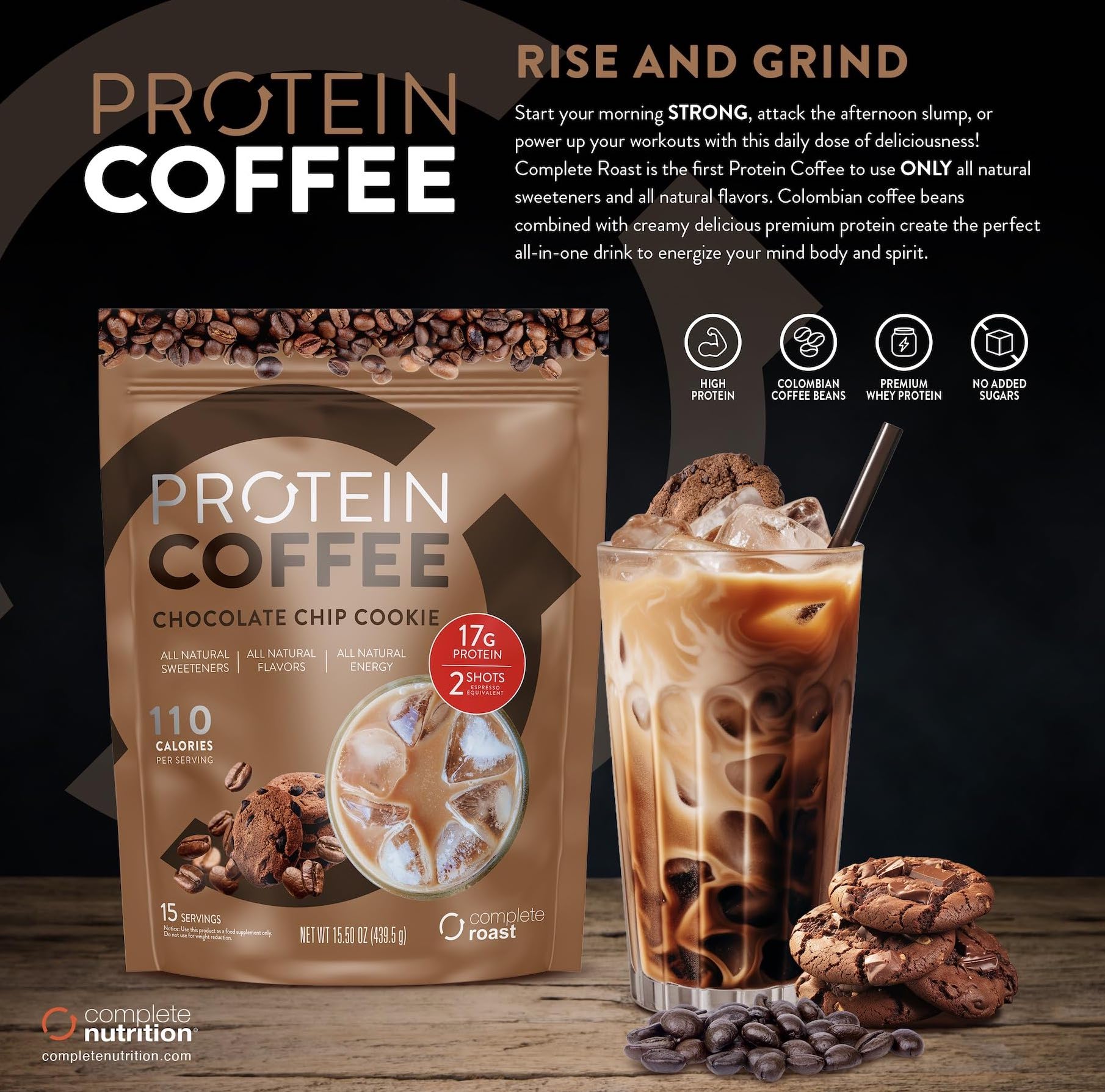 Complete Nutrition Complete Roast High Protein Iced Coffee rise and grind