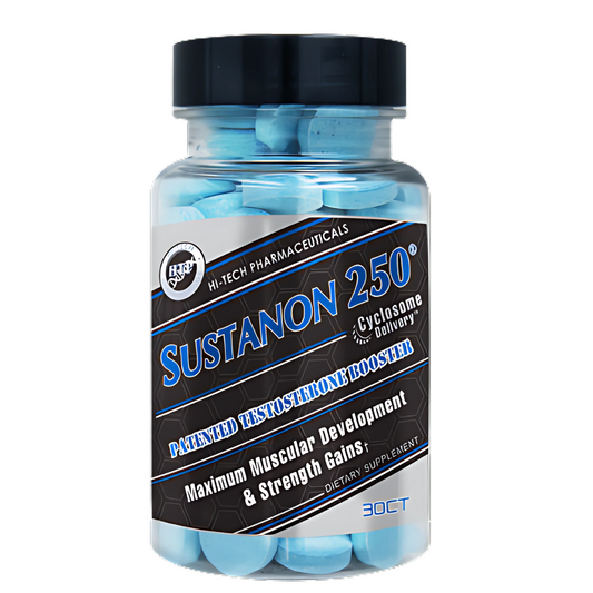 Sustanon 250 by Hi-Tech Pharmaceuticals for muscle growth, strength, testosterone support, and enhanced absorption.